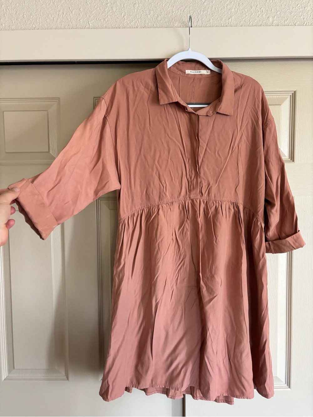 Ellison Dusty Rose Long Sleeve Relaxed Shirt Dress w/pockets in L